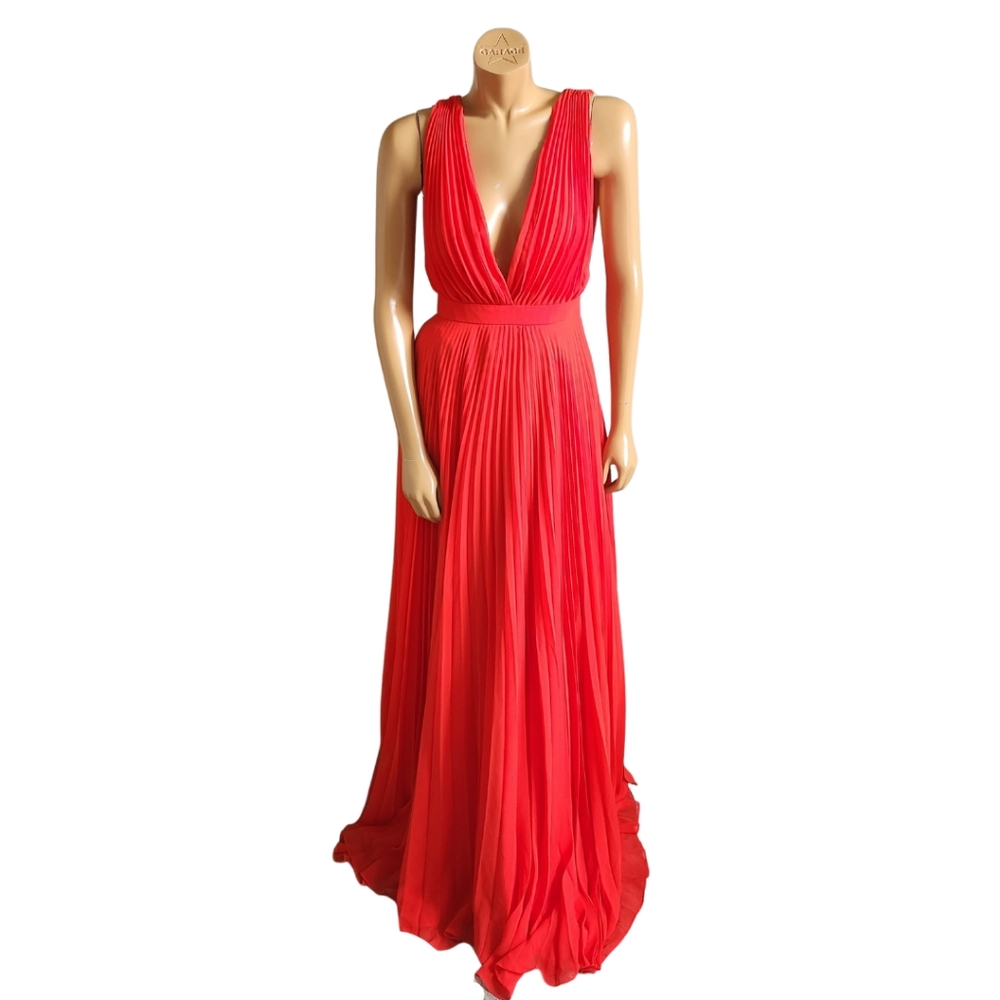Pleated Red Maxi Evening Dress Size 6